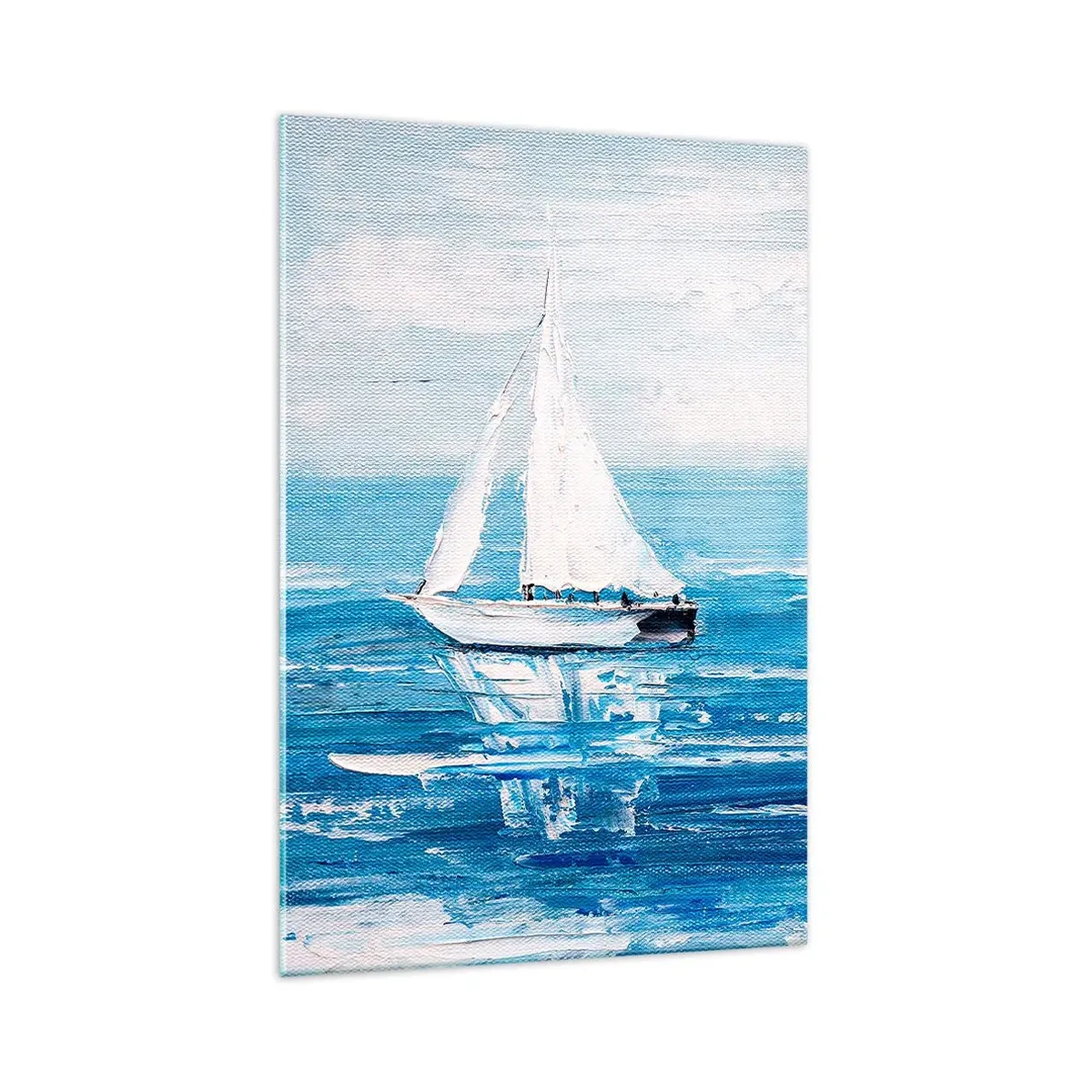 Impression sur verre - Image sur verre - Yachts sur la mer bleue dans un style artistique - 70x100cm - Avec un ami à mes côtés - Décoration murale moderne pour le salon et la chambre ARTTOR