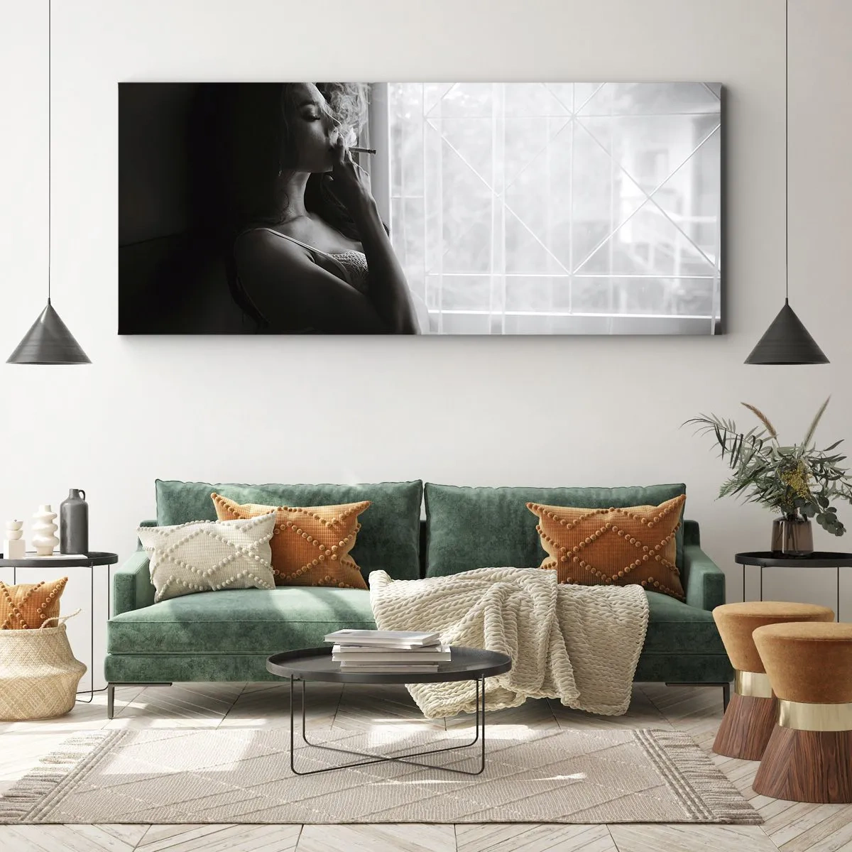 Impression sur toile - Image sur toile - Une femme dans une pose sensuelle sur une photographie en noir et blanc - 140x50cm - Vous sentez-vous libre ? - Décoration murale moderne pour le salon et la chambre ARTTOR