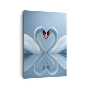 Impression sur toile - Image sur toile - Deux cygnes formant un cœur sur une surface d'eau calme - 50x70cm - Le temps de l'amour - Décoration murale moderne pour le salon et la chambre ARTTOR