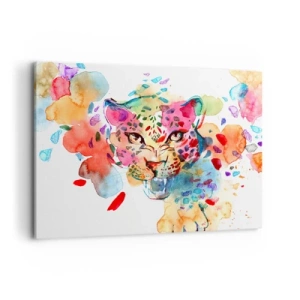 Impression sur toile - Image sur toile - Portrait abstrait d'un léopard aux couleurs intenses - 100x70cm - La belle et la Bête - Décoration murale moderne pour le salon et la chambre ARTTOR