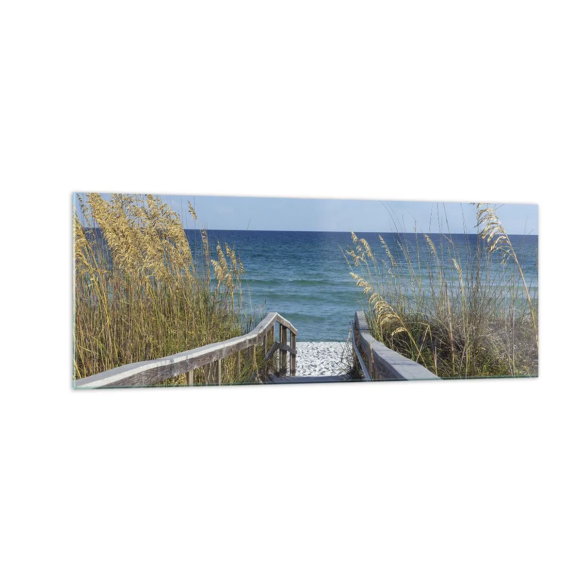Impression sur verre - Image sur verre - Chemin vers la plage avec vue sur la mer - 140x50cm - Au soleil, sous le vent - Décoration murale moderne pour le salon et la chambre ARTTOR