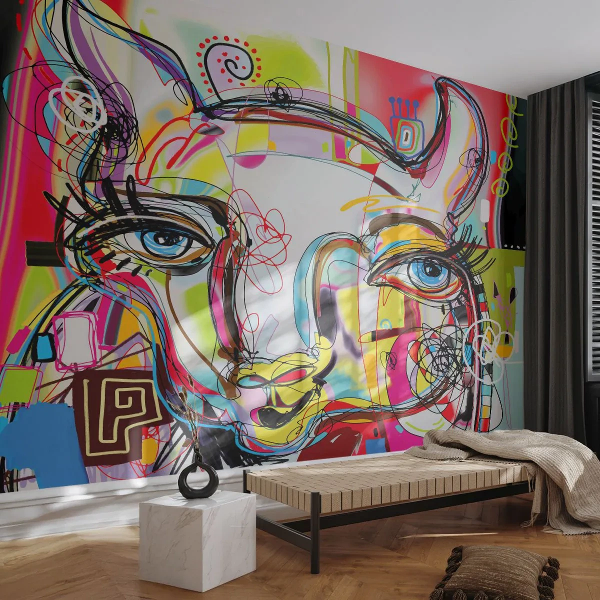 Papier Peint Autocollant Deluxe Sticker - La richesse de l'Art du chat - Abstraction, Morceau, Graphique - 350x256 cm