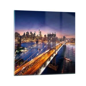 Impression sur verre - Image sur verre - Un pont lumineux au cœur de la ville - 30x30 cm
