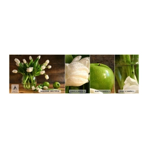 Échantillon de Papier Peint Autocollant Deluxe Sticker - Juteux et frais en vert et blanc - Fleurs, Tulipes, Bouquet de fleurs - 100x30 cm
