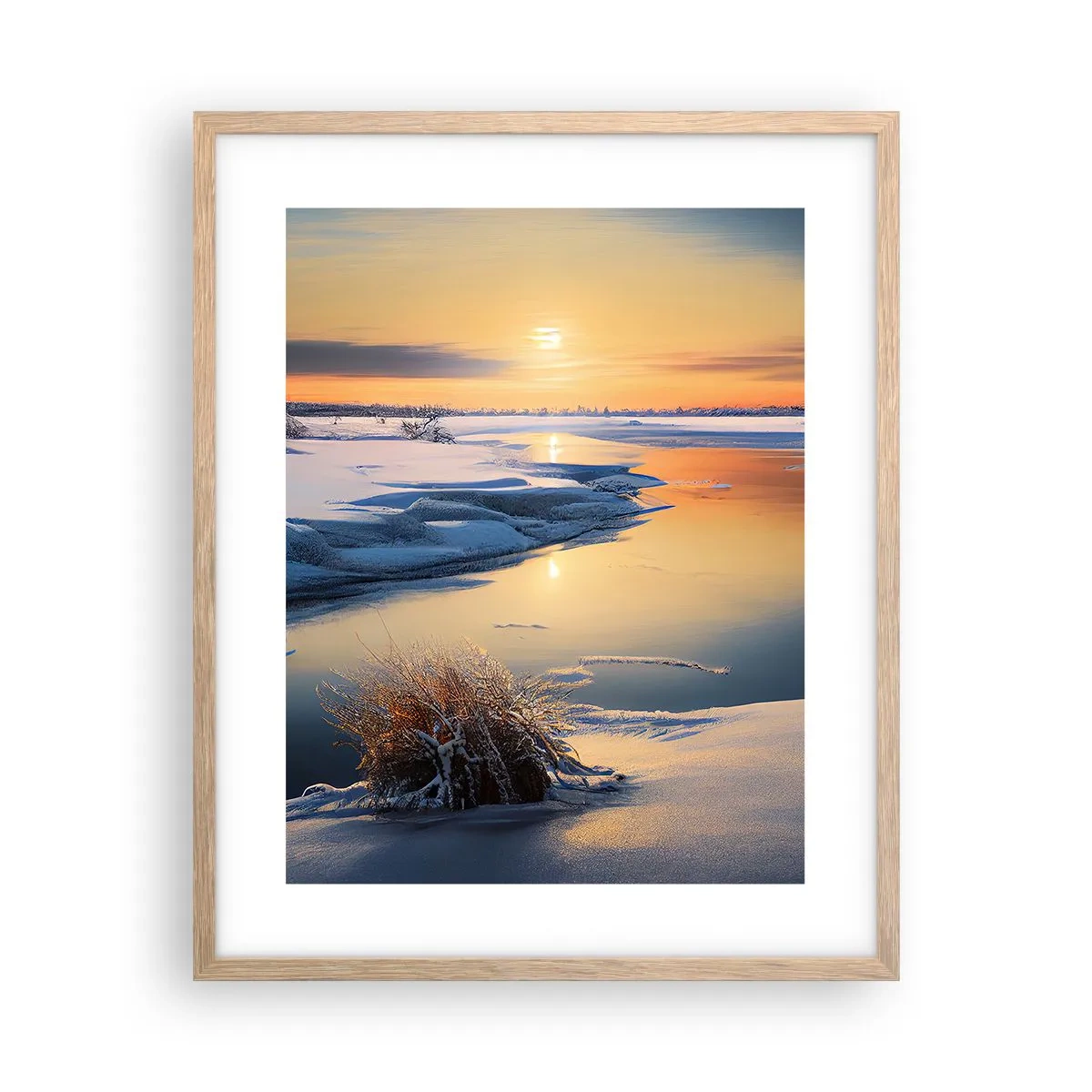 Affiche dans un chêne clair - Poster - Coucher de soleil d'hiver - 40x50 cm