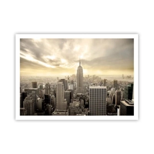 Affiche - Poster - Panorama de la ville avec vue sur l'Empire State Building - 100x70cm - New York tissé de gris - Décoration murale moderne pour le salon et la chambre ARTTOR