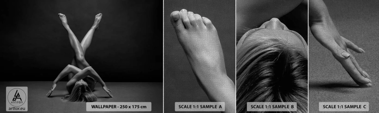 Échantillon de Papier Peint Premium Canvas - Géométrie de la nudité - Femme, Morceau, Corps - 100x30 cm