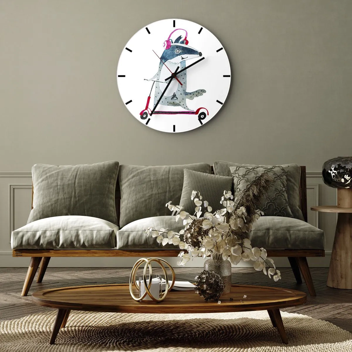 Horloge murale - Pendule murale - La joie du blaireau - 40x40 cm