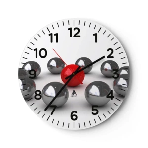 Horloge murale - Pendule murale - Un cercle en argent et rouge - 30x30 cm