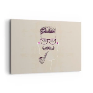Impression sur toile - Image sur toile - Portrait rétro d'un homme avec une pipe, des écouteurs et des lunettes - 120x80cm - Un vrai homme? - Décoration murale moderne pour le salon et la chambre ARTTOR