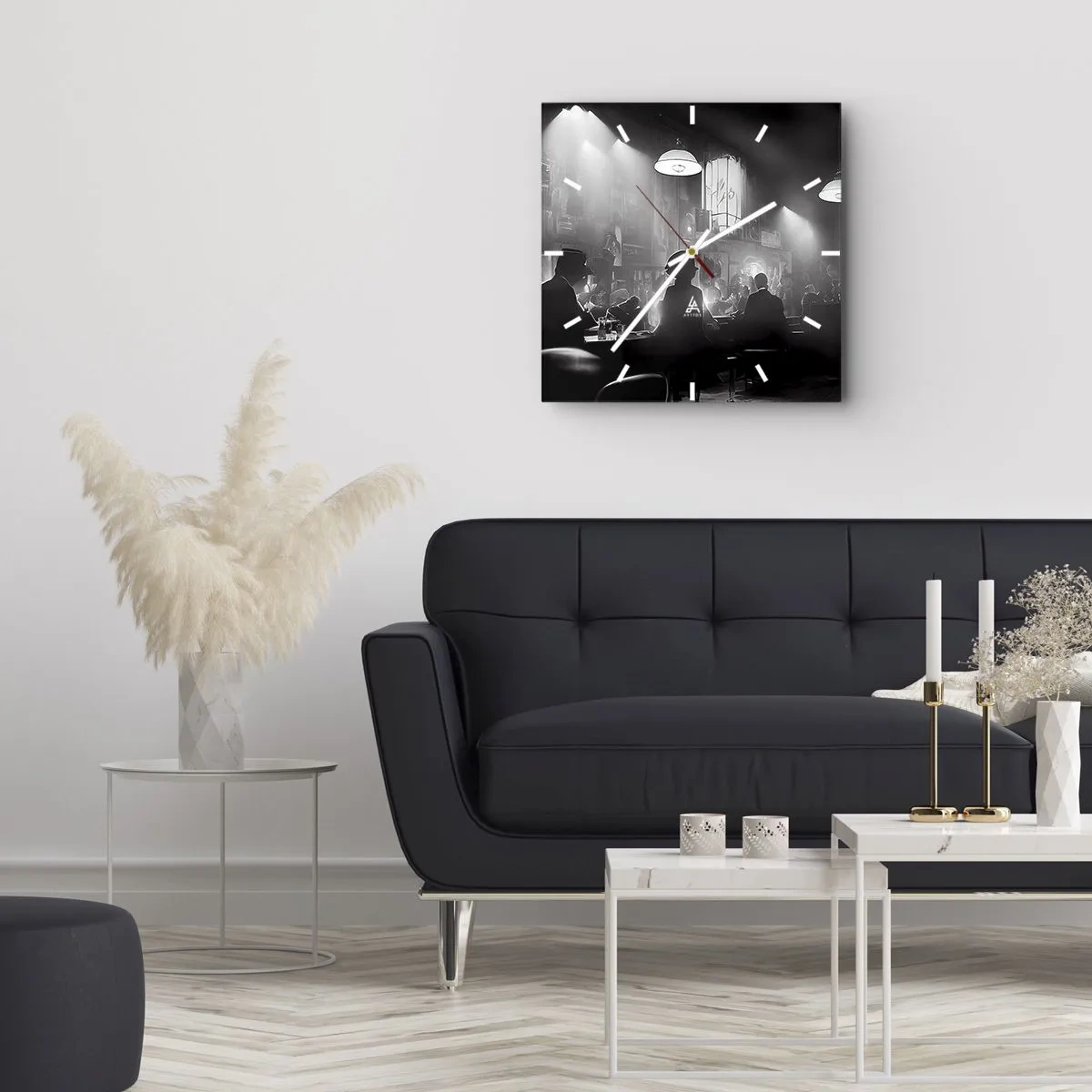 Horloge murale - Pendule murale - Scène de boîte de nuit de jazz en noir et blanc - 30x30cm - Dans une ambiance jazz - Décoration murale moderne pour le salon et la chambre ARTTOR