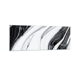 Impression sur verre - Image sur verre - Abstraction en noir et blanc avec des lignes et des tourbillons dynamiques - 140x50cm - Une combinaison d'opposés - Décoration murale moderne pour le salon et la chambre ARTTOR