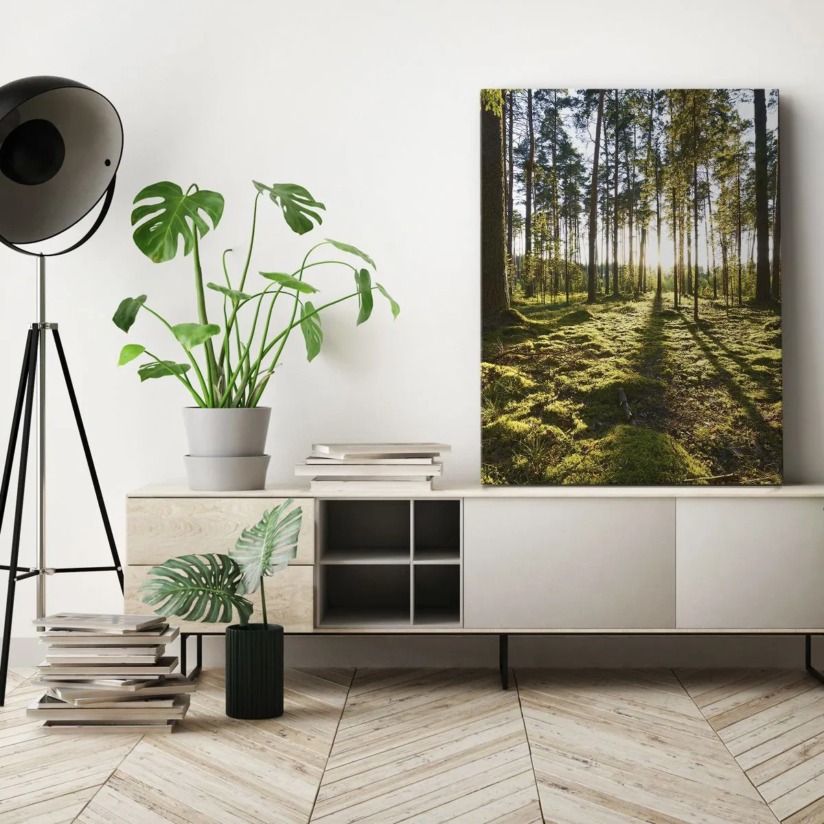 Impression sur toile - Image sur toile - Forêt verte illuminée par la lumière du soleil sur la mousse - 70x100cm - … Derrière les sept forêts - Décoration murale moderne pour le salon et la chambre ARTTOR
