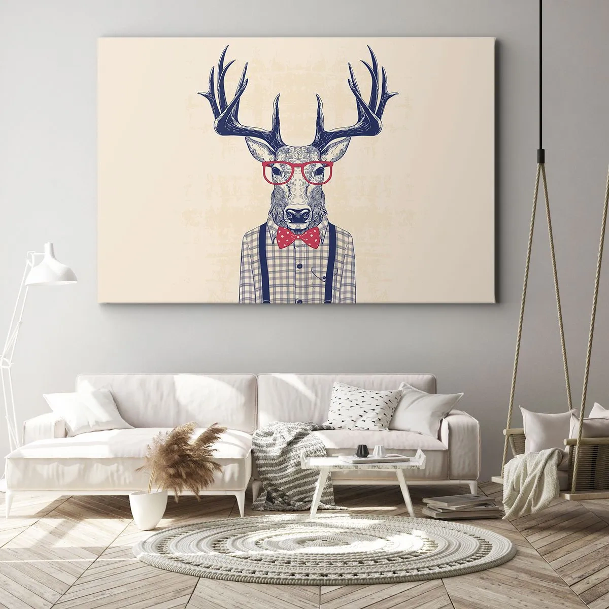 Impression sur toile - Image sur toile - Graphique stylisé d'un cerf portant des lunettes et un nœud papillon - 70x50cm - Une extravagance amusante - Décoration murale moderne pour le salon et la chambre ARTTOR