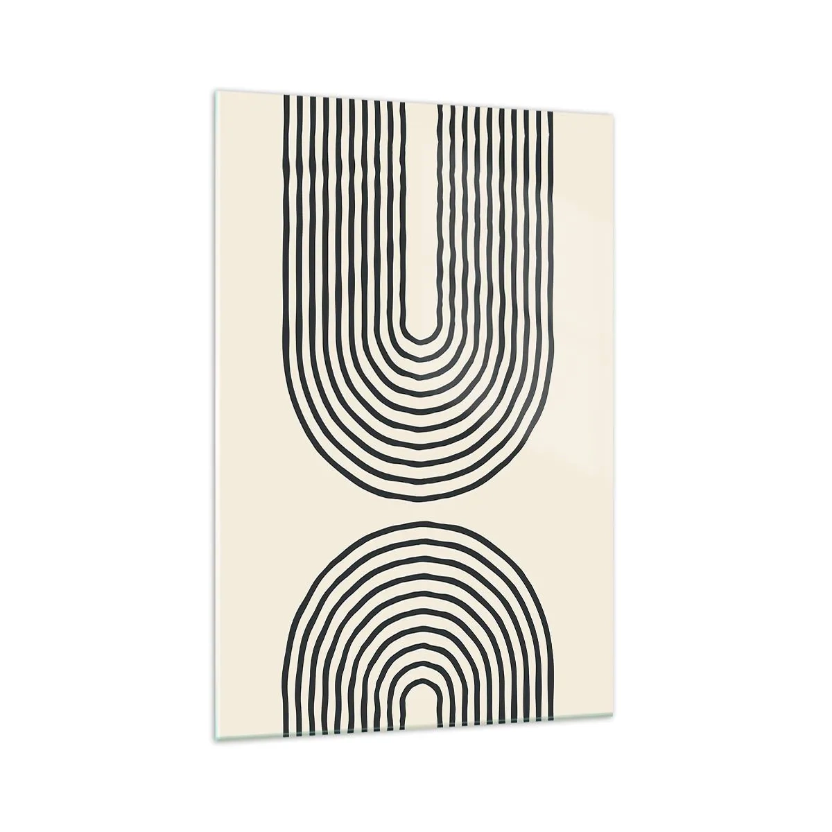 Impression sur verre - Image sur verre - Motif géométrique abstrait avec des lignes symétriques sur un fond clair - 70x100cm - Dans un instant... - Décoration murale moderne pour le salon et la chambre ARTTOR