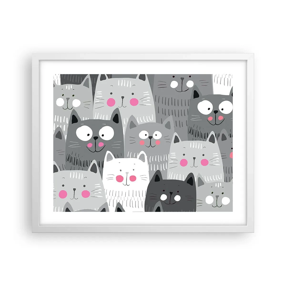 Affiche dans un cadre blanc - Poster - Le monde des chats - 50x40 cm