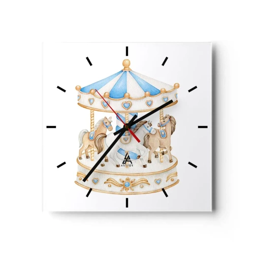 Horloge murale - Pendule murale - Un carrousel aux couleurs pastel sur fond blanc - 30x30cm - Douce enfance - Décoration murale moderne pour le salon et la chambre ARTTOR