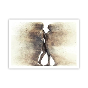Affiche - Poster - Un duo abstrait de silhouettes aux tons sable - 100x70cm - Ils sont sortis de la poussière pour aimer - Décoration murale moderne pour le salon et la chambre ARTTOR