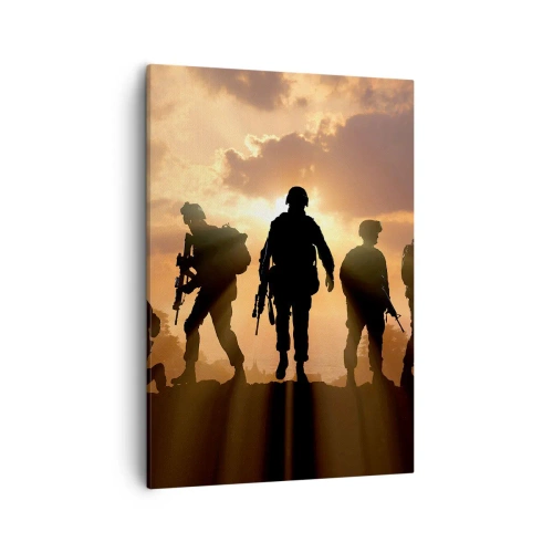 Impression sur toile - Image sur toile - Soldats sur fond de soleil couchant dans un décor dynamique - 50x70cm - Brothers in arms - Décoration murale moderne pour le salon et la chambre ARTTOR
