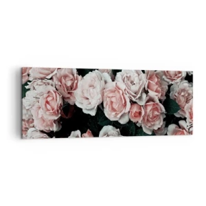 Impression sur toile - Image sur toile - Roses roses sur fond sombre dans une composition subtile - 140x50cm - Ensemble de rose - Décoration murale moderne pour le salon et la chambre ARTTOR