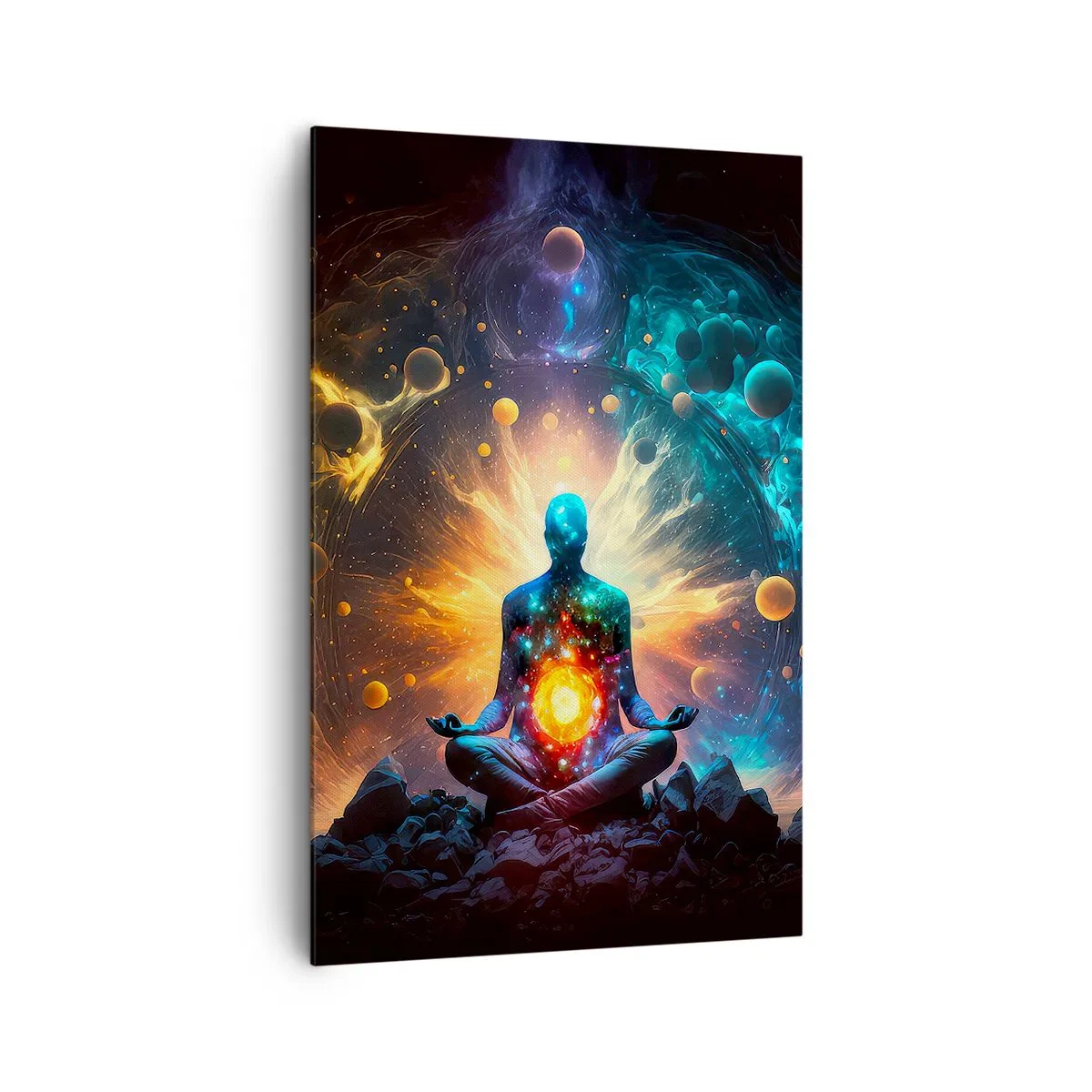 Impression sur toile - Image sur toile - Une figure en méditation entourée d'une aura cosmique - 80x120cm - Paix cosmique - Décoration murale moderne pour le salon et la chambre ARTTOR
