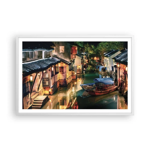 Affiche dans un cadre blanc - Poster - Soirée dans une rue chinoise - 91x61 cm