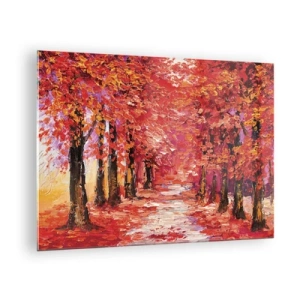 Impression sur verre - Image sur verre - Une ruelle pittoresque aux couleurs d'automne pleine de nuances chaudes - 70x50cm - Impression d'automne - Décoration murale moderne pour le salon et la chambre ARTTOR