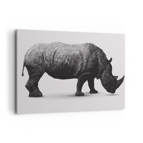 Impression sur toile - Image sur toile - Silhouette graphique d'un rhinocéros dans un motif noir et blanc - 100x70cm - Beauté géométrique de la nature - Décoration murale moderne pour le salon et la chambre ARTTOR