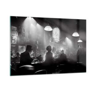 Impression sur verre - Image sur verre - Scène de jazz en noir et blanc dans un intérieur de club - 120x80cm - Dans une ambiance jazz - Décoration murale moderne pour le salon et la chambre ARTTOR