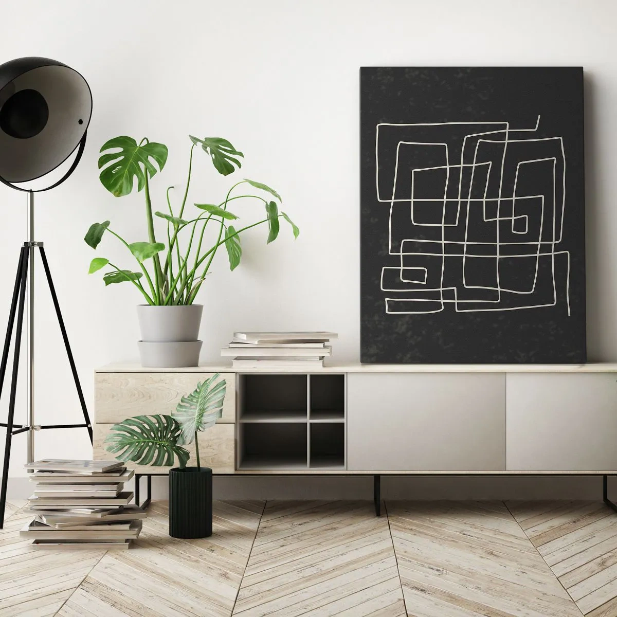 Impression sur toile - Image sur toile - Motif géométrique abstrait sur fond sombre - 70x100cm - Pas aussi simple - Décoration murale moderne pour le salon et la chambre ARTTOR