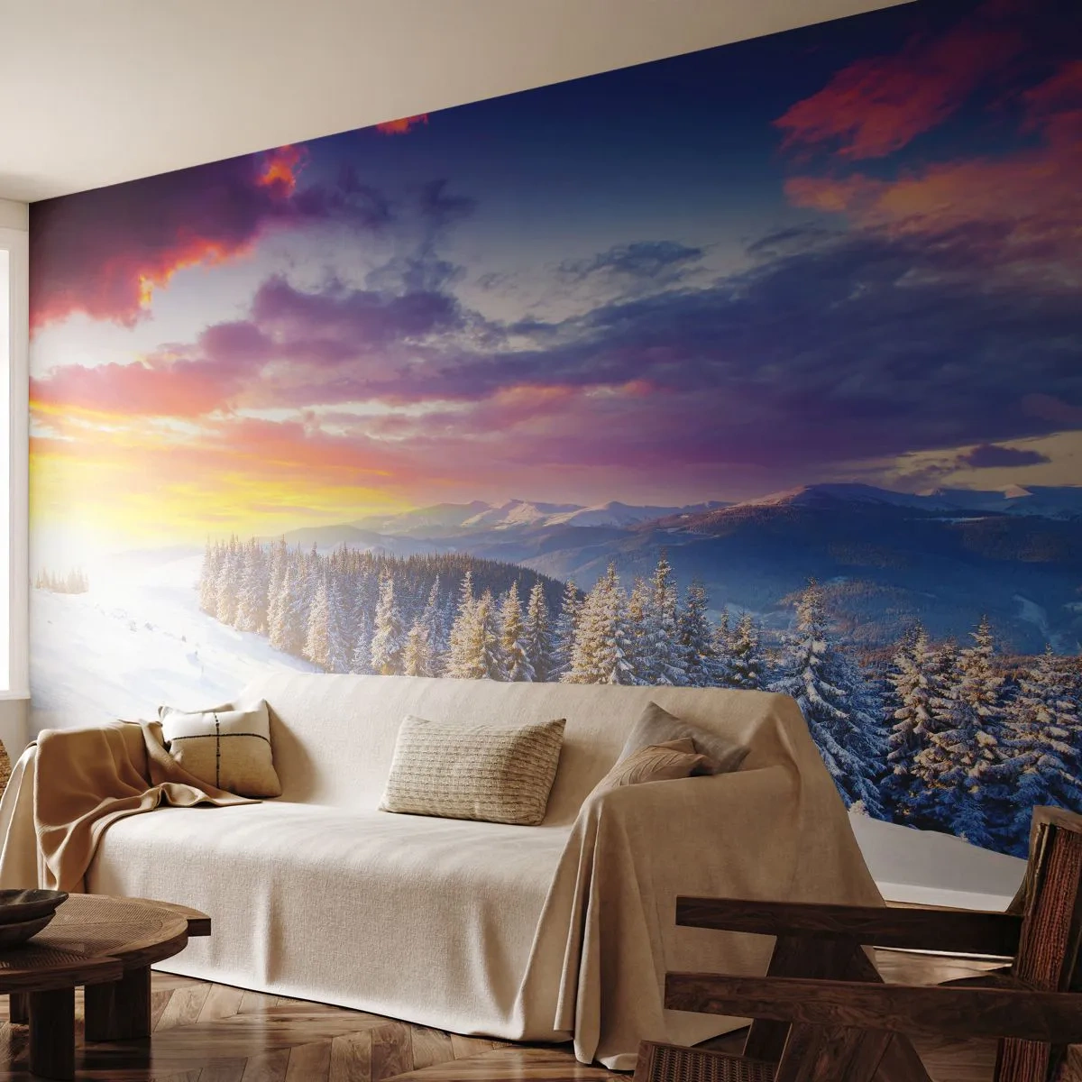 Papier Peint Autocollant Deluxe Sticker - En pleine journée - Paysage, Montagnes, Hiver - 250x175 cm