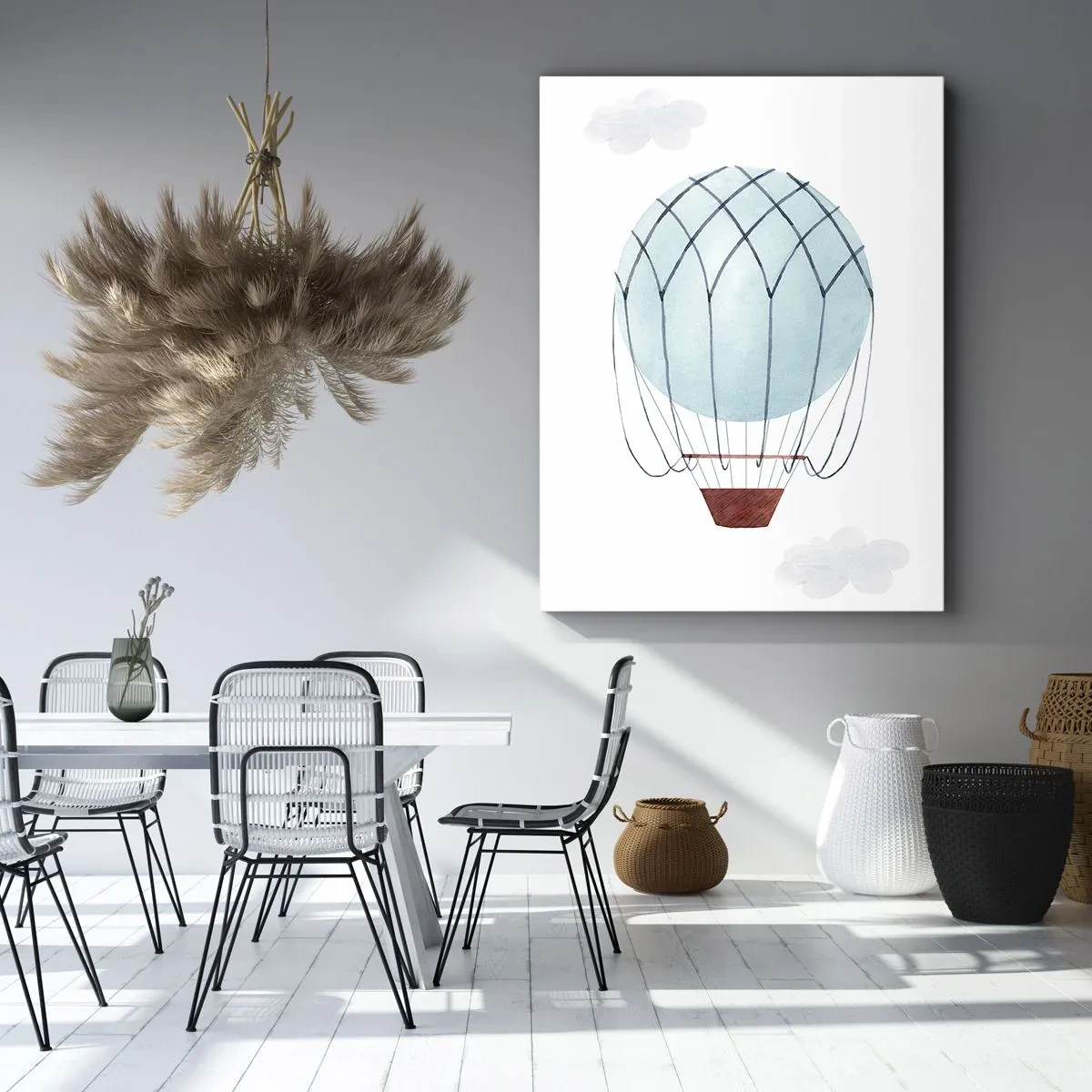 Impression sur toile - Image sur toile - Un ballon peint à la main sur fond de nuages délicats. - 70x100cm - Entièrement dans les nuages - Décoration murale moderne pour le salon et la chambre ARTTOR