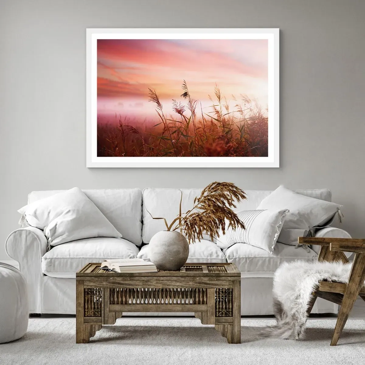 Affiche dans un cadre blanc - Poster - Cerfs-volants, pissenlits, vent - 91x61 cm