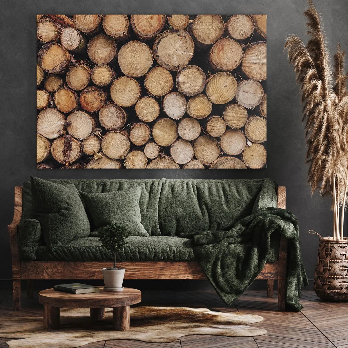 Impression sur toile - Image sur toile - Des tas de troncs d'arbres abattus disposés en harmonie - 120x80cm - Nouveau commencement - Décoration murale moderne pour le salon et la chambre ARTTOR