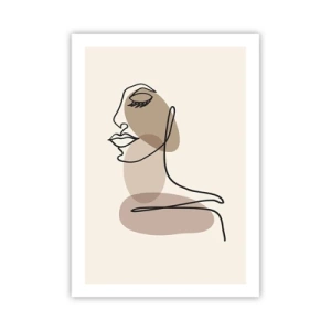 Affiche - Poster - Un portrait minimaliste d'une femme dans des tons beiges. - 50x70cm - S'écouter - Décoration murale moderne pour le salon et la chambre ARTTOR