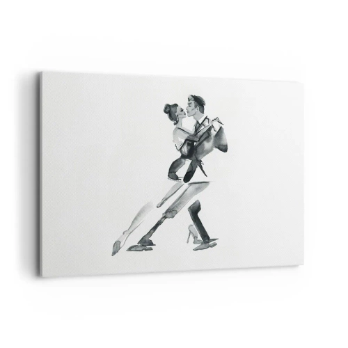 Impression sur toile - Image sur toile - Une illustration subtile d'un couple dansant dans un style monochrome. - 120x80cm - En un battement - Décoration murale moderne pour le salon et la chambre ARTTOR