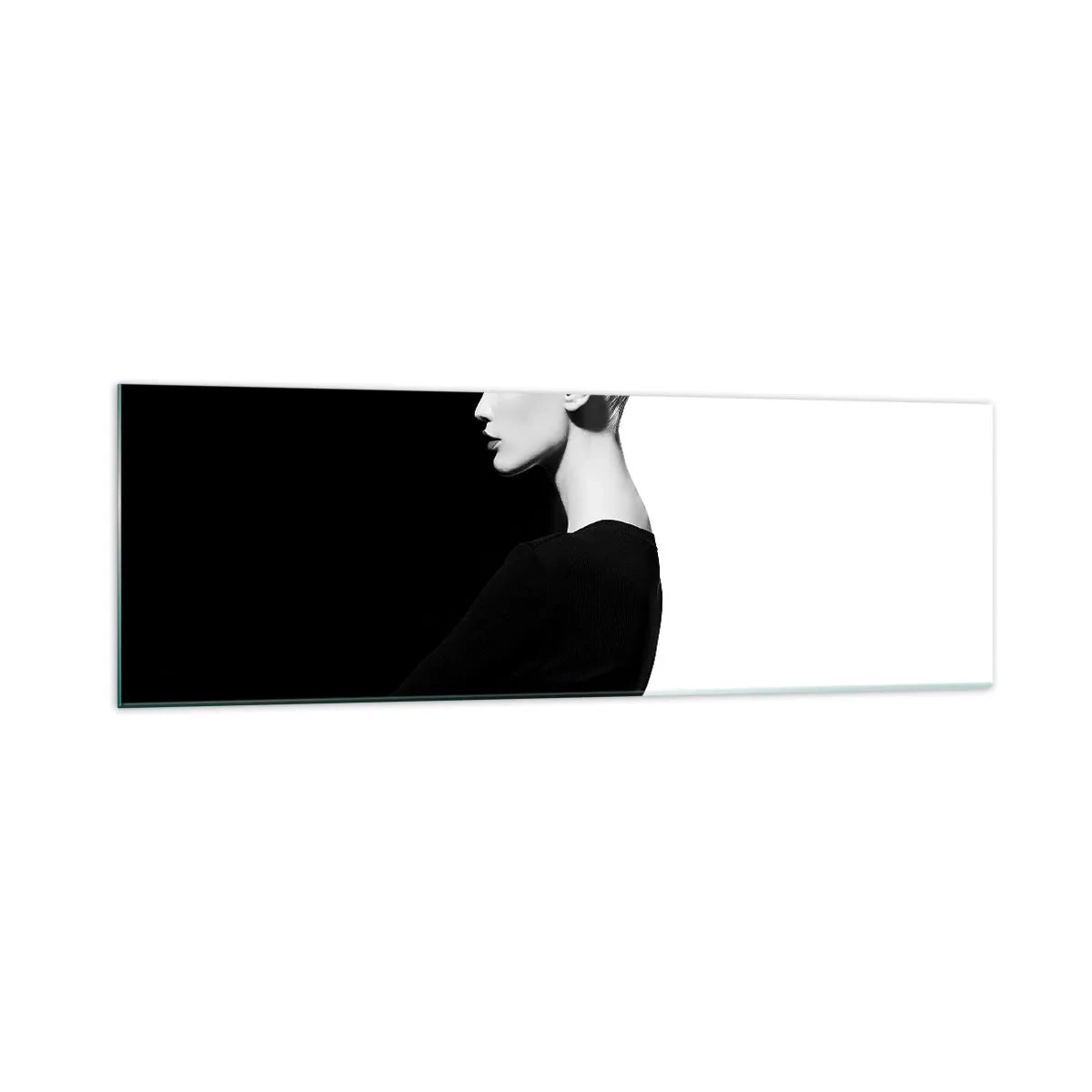 Impression sur verre - Image sur verre - Portrait élégant d'une femme sur fond noir et blanc - 160x50cm - Tout simplement une femme - Décoration murale moderne pour le salon et la chambre ARTTOR