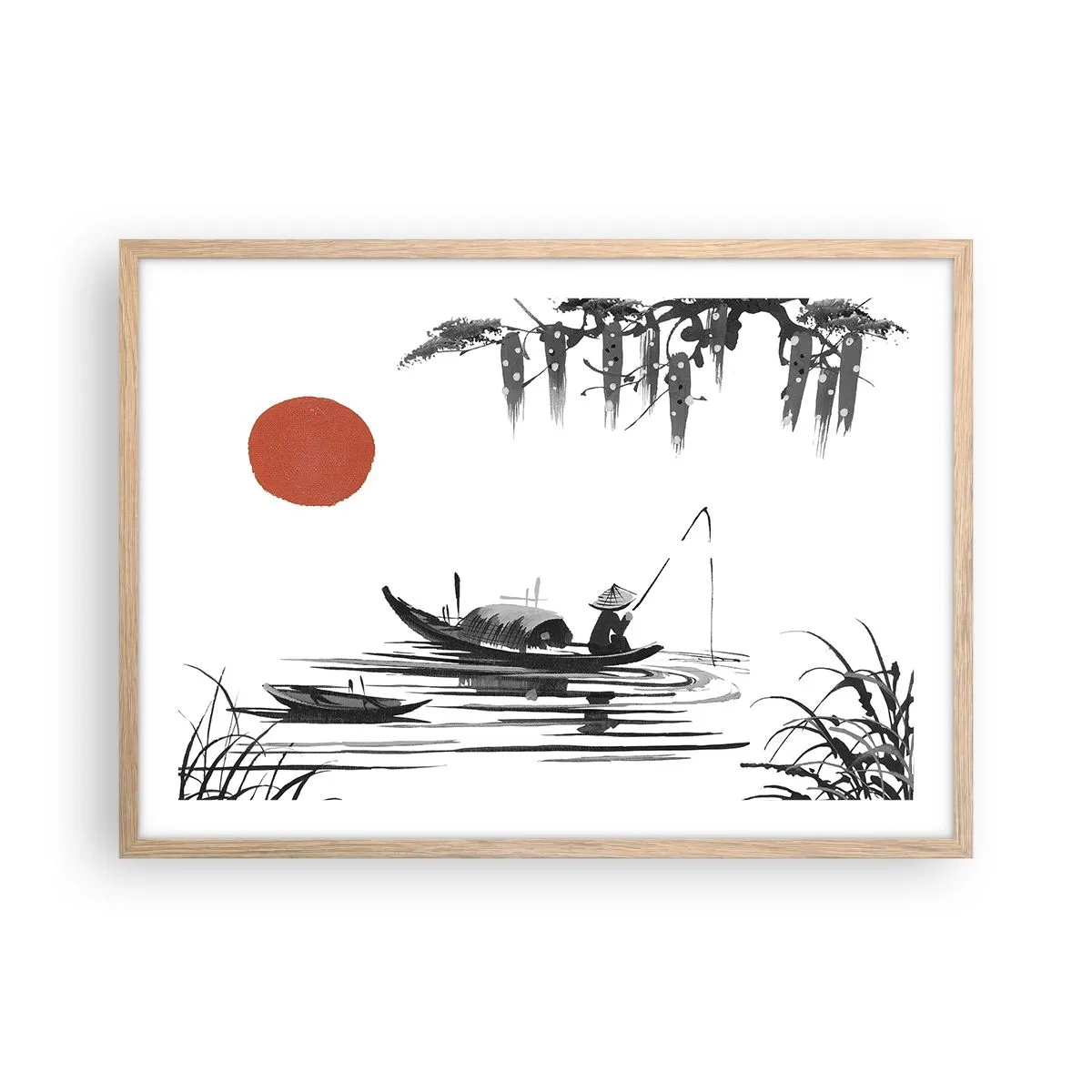 Affiche dans un chêne clair - Poster - Après-midi asiatique - 70x50 cm