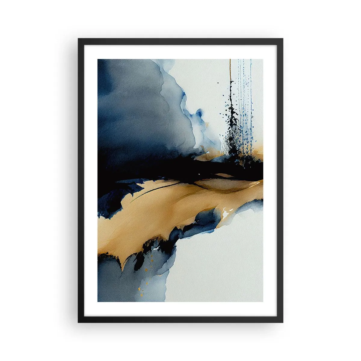 Affiche dans un cadre noir - Poster - Une composition abstraite dans les tons bleu marine et or - 50x70cm - Derrière le rideau - Décoration murale moderne pour le salon et la chambre ARTTOR