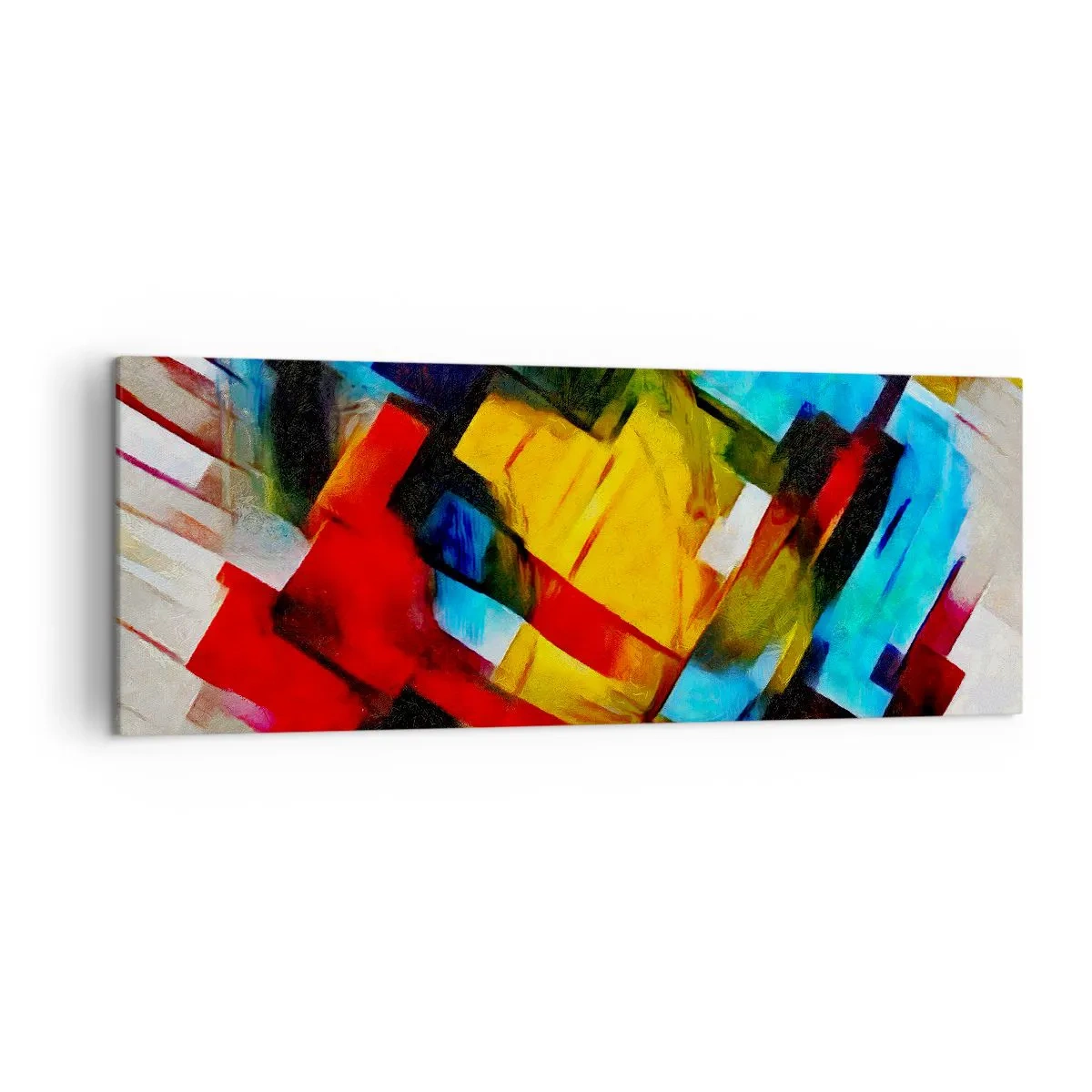 Impression sur toile - Image sur toile - Composition géométrique abstraite aux couleurs vives - 140x50cm - Une superposition multicolore - Décoration murale moderne pour le salon et la chambre ARTTOR