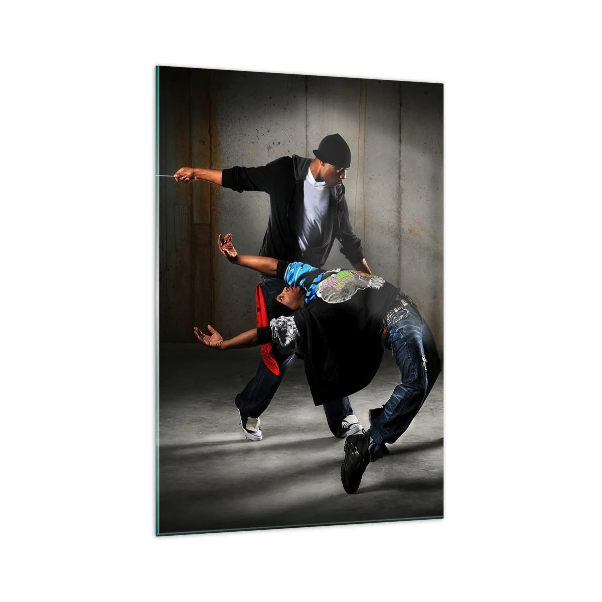 Impression sur verre - Image sur verre - Un groupe de danseurs hip-hop dans une chorégraphie dynamique - 70x100cm - Danser avec le vent de la rue - Décoration murale moderne pour le salon et la chambre ARTTOR