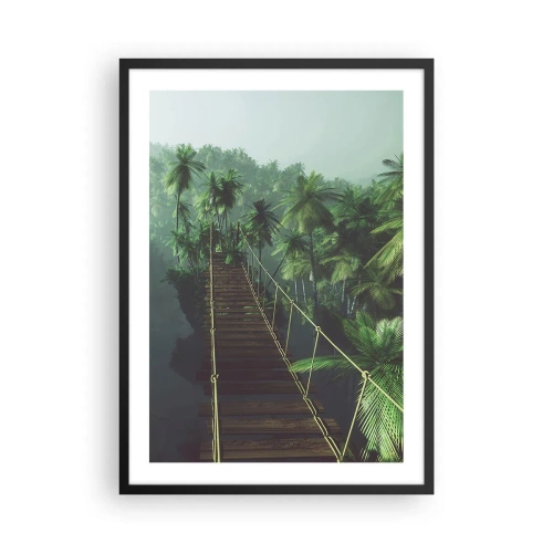 Affiche dans un cadre noir - Poster - Un pont suspendu dans une forêt tropicale pleine de palmiers - 50x70cm - Au fil de la verdure - Décoration murale moderne pour le salon et la chambre ARTTOR
