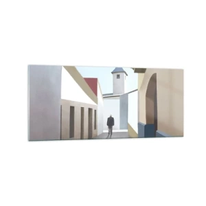 Impression sur verre - Image sur verre - Une rue minimaliste avec la silhouette d'un homme en arrière-plan - 120x50cm - Une promenade ensoleillée - Décoration murale moderne pour le salon et la chambre ARTTOR