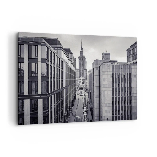 Impression sur toile - Image sur toile - Panorama de Varsovie avec vue sur le Palais de la Culture et les bâtiments environnants - 100x70cm - Vallée de Varsovie - Décoration murale moderne pour le salon et la chambre ARTTOR