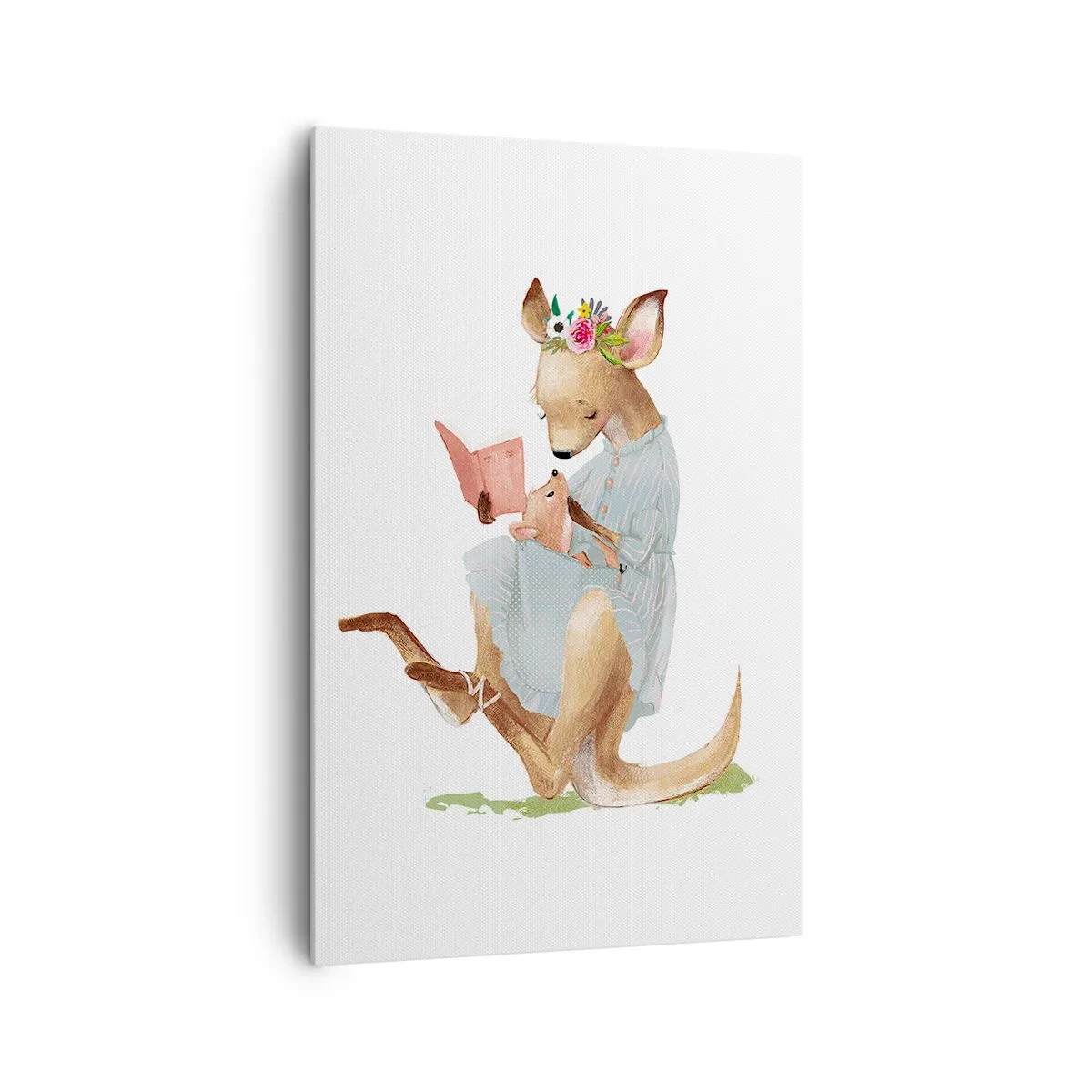 Impression sur toile - Image sur toile - Kanga lisant un livre avec un bébé - 80x120cm - Lis-moi maman - Décoration murale moderne pour le salon et la chambre ARTTOR