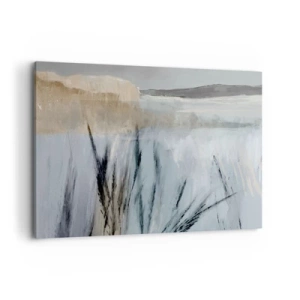 Impression sur toile - Image sur toile - Un paysage hivernal pittoresque avec des champs et des herbes - 120x80cm - Champs d'hiver - Décoration murale moderne pour le salon et la chambre ARTTOR