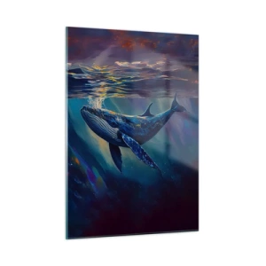 Impression sur verre - Image sur verre - Une baleine flottant sous l'eau au soleil - 50x70cm - Bienvenue dans mon monde - Décoration murale moderne pour le salon et la chambre ARTTOR