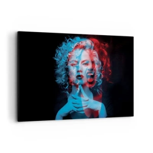 Impression sur toile - Image sur toile - Double portrait de femme en rouge et bleu - 120x80cm - Alter ego - Décoration murale moderne pour le salon et la chambre ARTTOR