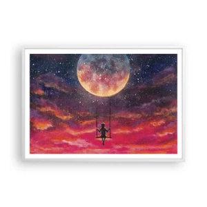 Affiche dans un cadre blanc - Poster - Se balancer dans les nuages - 100x70 cm