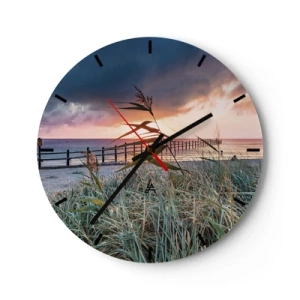 Horloge murale - Pendule murale - Une vue de la jetée au coucher du soleil avec des herbes au premier plan - 30x30cm - Ça ne passe pas avec le vent - Décoration murale moderne pour le salon, la cuisine et la chambre ARTTOR